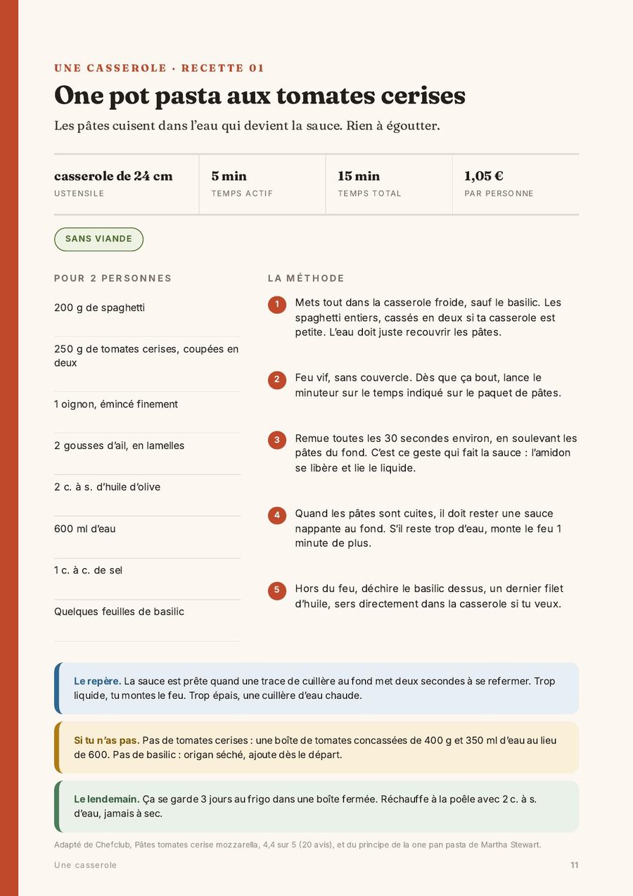 Page de recette du livre Flemme du soir
